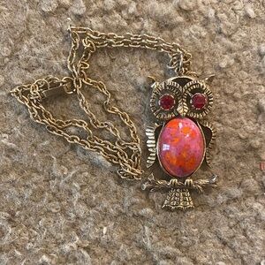 Elegant Gold and Pink Owl Pendant Necklace